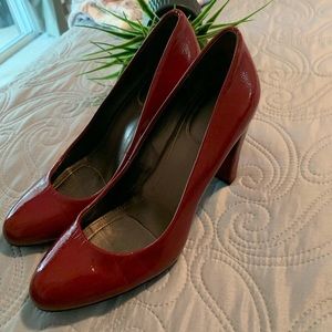 Calvin Klein Patent Leather Red Block Heel EUC 8